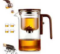 Senomi Infusion Glass Pot, Magnetic Tea Pot with Infusers, Senomi Teapot, with Wooden Handle, One-Click Tea Drinking, Easy Separation, for Home/Office (Pot+4Cup,600ml)