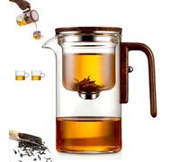 Senomi Infusion Glass Pot, Magnetic Tea Pot with Infusers, Senomi Teapot, with Wooden Handle, One-Click Tea Drinking, Easy Separation, for Home/Office (Pot+2Cup,600ml)