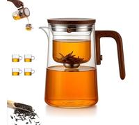 Senomi Infusion Glass Pot, Magnetic Tea Pot with Infusers, Senomi Teapot, with Wooden Handle, One-Click Tea Drinking, Easy Separation, for Home/Office (Pot+4Cup,800ml)