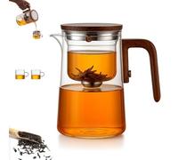 Senomi Infusion Glass Pot, Magnetic Tea Pot with Infusers, Senomi Teapot, with Wooden Handle, One-Click Tea Drinking, Easy Separation, for Home/Office (Pot+2Cup,800ml)