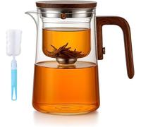 Senomi Magnetic Fusion Glass Teapot with Removable Infuser Basket & Strainer, Perfect for Blooming Flower Tea, Loose Leaf Tea Maker Pot with Wooden Handle, Borosilicate Carafe (28 oz/800ml)