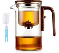 Senomi Magnetic Fusion Glass Teapot with Removable Infuser Basket & Strainer, Perfect for Blooming Flower Tea, Loose Leaf Tea Maker Pot with Wooden Handle, Borosilicate Carafe (21 oz/600ml)