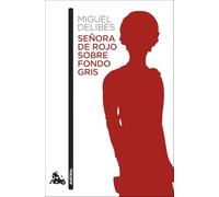 Señora de rojo sobre fondo gris