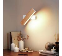 SENQIU Applique da Parete Interno, 4W Lampada da Parete Vintage in Legno 350° Girevole, Lampada a Muro Moderna 3000K Luce Bianco Calda per Corridoio Soggiorno Scale Camera da letto, Base Bianca