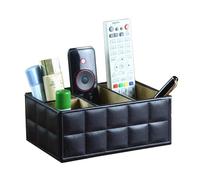 SENRISE Porta telecomandi, 4 scomparti, organizer da scrivania, in pelle PU, organizer da scrivania per controller, telefono, cancelleria da ufficio (nero)