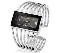 SENRUD Orologio da polso analogico al quarzo da donna, con quadrante rettangolare e cinturino alla moda, regalo per donne, Argento, Moda