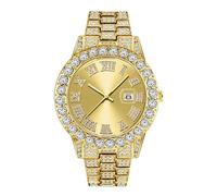 SENRUD Orologio da polso da uomo, con strass, al quarzo, analogico, con strass, A Gold., Lusso