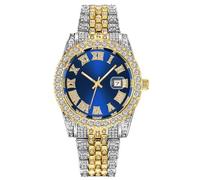 SENRUD Orologio da polso da uomo, con strass, al quarzo, analogico, con strass, Due toni/blu