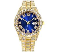 SENRUD Orologio da polso da uomo, con strass, al quarzo, analogico, con strass, Oro, Orologio analogico