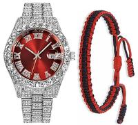 SENRUD Orologio da polso unisex con cinturino in strass e diamanti pieni di diamanti, Argento e rosso., Moda