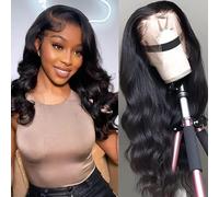 SENSAIRUITE - Parrucca ondulata con capelli umani e ampio pizzo frontale, densità 180%, cuffia: 33 x 10 cm, pre-sfoltita, lunghezza 51 cm, colore naturale