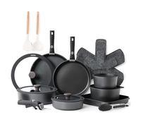 SENSARTE Set di Pentole 24 Pezzi con Manici Rimovibili, Antiaderente in Granito, Compatibile con Induzione e Gas, Include Padelle, Casseruole e Grill, Impilabile e Lavabile in Lavastoviglie