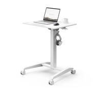 SENSE7 Mobile Desk - Mobile Desk con 4 ruote, 70 x 52 cm, scrivania pieghevole regolabile in altezza, scrivania inclinabile, tavolo da appoggio mobile, supporto per laptop con gancio, colore: Bianco