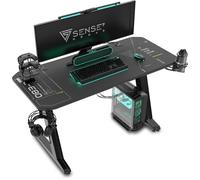 SENSE7 Scrivania Gaming 100x50 cm con Porta Controller e Gancio Cuffie | Superficie in Fibra di Carbonio, Portabevande Integrato, Per PC Studio Cameretta, Uso Quotidiano, Postazione Casa