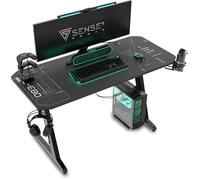 SENSE7 Scrivania Gaming 120x60 cm con Porta Controller e Gancio Cuffie | Superficie in Fibra di Carbonio, Portabevande Integrato, Per PC Studio Cameretta, Uso Quotidiano, Postazione Casa