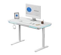 SENSE7 scrivania per computer Nomo, tavolo da gaming LED 120x60 cm, scrivania da ufficio con porte USB-C e USB 3.0, superficie in vetro, scrivania elettrica regolabile in altezza con cassetto e gancio