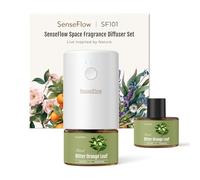 SenseFlow Diffusore di Oli Essenziali SF101 - Ultrasuoni Senza Acqua Profumatore per Ambienti, 100% Vegetale, Aroma 120 Giorni, LED, Ideale per Casa, Hotel e Studio - Foglia di Arancio Amaro