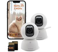 Sensforge Confezione da 2 telecamere di sicurezza Pan-Tilt per interni con scheda SD per animali domestici/bambini/casa, registrazione 24/7, Wi-Fi 5G/2.4G, video e immagine 2.5K - Rilevamento di