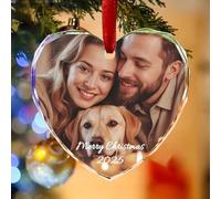 SENSING Addobbi natalizi personalizzati con foto e testo - Decorazioni per l'albero di Natale in cristallo personalizzate per famiglie, coppie, animali domestici - Forme a cuore e rotonde