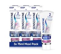 Sensodyne Clinical White Antimacchia, dentifricio sbiancante Sensodyne, aroma di menta, protezione contro la sensibilità, confezione da 3 x 75 ml