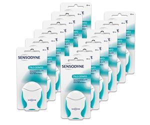 Sensodyne Filo Cerato, Filo Interdentale con Fluoro, Aiuta a Pulire le Zone della Bocca che lo Spazzolino non Raggiunge, Gusto Menta, Pacco da 12 x 18 g
