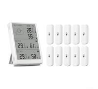 Sensore di monitoraggio dell'umidità interna, per Tuya RF433 Misuratore digitale di temperatura e umidità con stazione schermo LCD, portata 100 m (1 monitor + 10 sensori)