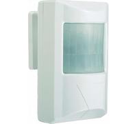 Sensore di movimento 12 m di portata, apertura a 180°, IP 44, dimensioni 9 x 5,5 x 6 cm, ideale per sicurezza e controllo degli accessi.