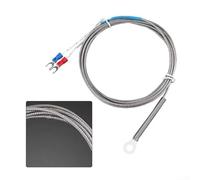 Sensore di temperatura tipo K, 2 m, testa ad anello in acciaio inox | Robusta rete metallica, design impermeabile, ideale per ambienti di prova umidi, lunghezza del cavo da 1 m, finitura argento