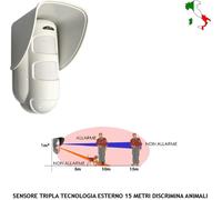 SENSORE ESTERNO TRIPLA TECNOLOGIA ANTIFURTO DISCRIMINA ANIMALI 20 KG 60 CM