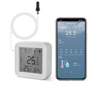 Sensore Temperatura Wifi, Igrometro Digitale Interno ed Esterno con Sonda Esterna, Termometro Frigorifero Meter App Monitor, Baby Room Termometro per Frigorifero, Acquario, Bianco 5,6 * 5,6 cm