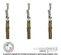 Sensori Magnetici Antifurto in Ottone 3 Contatti a Cilindro NC Porte e Finestre
