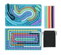 Sensory Activity Board, Tavola da Attività Sensoriale Doppia Faccia Blu Nebbia, 17CM*11CM, Piastre Sensoriali in Silicone con 20 Corde, Giocattolo Calmante, per ADHD Autismo Bambini, Ansia Stress