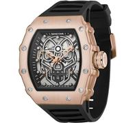 senstone Orologio da uomo in stile retrò punk, con teschio tonneau quadrato, analogico, cronografo, sportivo, regalo per uomo, luminoso, con cinturino in gomma siliconica, Oro rosato, Casual