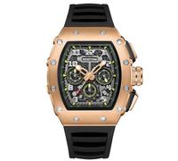 senstone Tonneau - Orologio da polso da uomo, quadrato, analogico, con cronografo, stile retrò, punk, sportivo, luminoso, con cinturino in gomma siliconica, Oro rosato, Casual