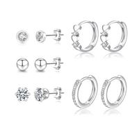 Senteria Orecchini argento sterling per donna orecchini a cerchio argento ipoallergenico set zirconi cubici orechini a perno per cartilagine per piercing multipli