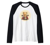Senti il ritmo con questo batterista a dondolo Teddy Bear Maglia con Maniche Raglan