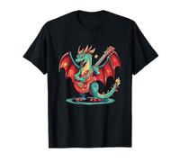 Senti le fiamme con questo drago e chitarra elettrica design Maglietta