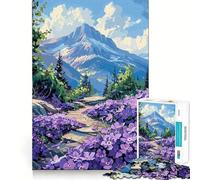 Sentiero di montagna con fiori viola Puzzle per adulti da 1000 pezzi Rafforza la memoria, rilassante, divertente Qualità Edge Regalo per le festività (38x26cm)