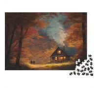 Sentiero nel bosco, casa di legno, foglie autunnali Puzzle Per Adulti || 1000pcs (75x50cm) Puzzle Giochi EduGattoivi,decorazioni Per La Casa