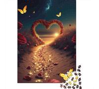 Sentiero tra dune a forma di cuore Puzzle 1000 Pezzi Carta Puzzle per Adulti Scenario romantico al tramonto Relax Casa Regalo 38x26cm/1000pcs