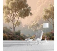 Sentiero Tra Gli Alberi Nebbiosi Carta Da Parati Murale, Carta Da Parati Panoramica in Seta 3D Foresta D'Epoca, Verde Poster Murale per Soggiorno Camera Da Letto Sala Da Pranzo 150x105cm