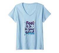 Sentilo nella Tua Anima: insegui i Tuoi Sogni Inspirational Maglietta con Collo a V, Donna, Celeste, XL