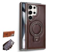 Sentiment Value Leather Phone Case, Business Magnetic Anti-Fall Bracket Protective Case, Leather Anti-Shock Mobile Phone Cases, for Samsung Galaxy S25 S24 S23 Series (Dark Brown,S25)