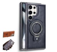 Sentiment Value Leather Phone Case, Business Magnetic Anti-Fall Bracket Protective Case, Leather Anti-Shock Mobile Phone Cases, for Samsung Galaxy S25 S24 S23 Series (Blue,S24 PLUS)