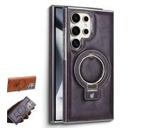 Sentiment Value Leather Phone Case, Business Magnetic Anti-Fall Bracket Protective Case, Leather Anti-Shock Mobile Phone Cases, for Samsung Galaxy S25 S24 S23 Series (Purple,S24)