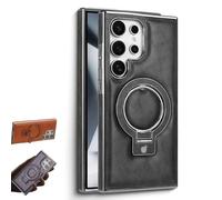 Sentiment Value Leather Phone Case, Business Magnetic Anti-Fall Bracket Protective Case, Leather Anti-Shock Mobile Phone Cases, for Samsung Galaxy S25 S24 S23 Series (Black,S23)