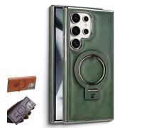 Sentiment Value Leather Phone Case, Business Magnetic Anti-Fall Bracket Protective Case, Leather Anti-Shock Mobile Phone Cases, for Samsung Galaxy S25 S24 S23 Series (Green,S23 ULTRA)