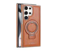 Sentiment Value Leather Phone Case for Samsung Galaxy S24 Ultra Compatible with MagSafe, Business Magnetic Anti-Fall Bracket Protective Case for Samsung Galaxy S24 S23 Series (S23Ultra,Braun)