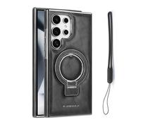 Sentiment Value Leather Phone Case, Sentimentvalue for Samsung Galaxy Business Magnetic Anti-Fall Bracket Protective Case, Luxurious Leather Magnetic Case with Invisible Stand (S24 Plus,Black)