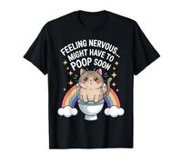 Sentirsi nervosi Potrebbe Dover Fare Presto la Cacca Funny Cat Rainbow Maglietta